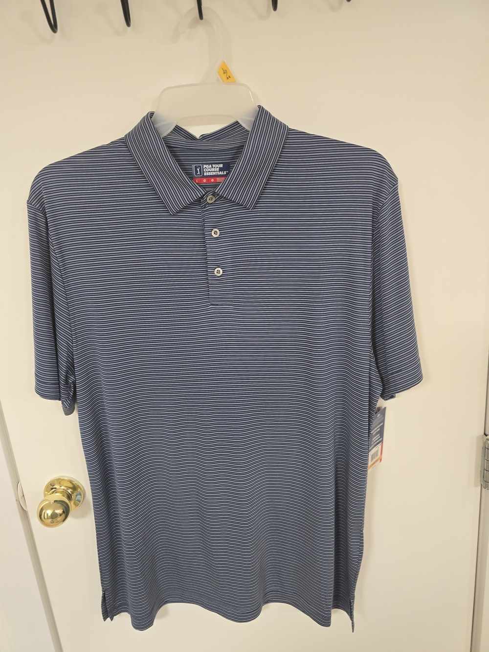 PGA Tour Men's Navy and White Micro-Stripe Polo